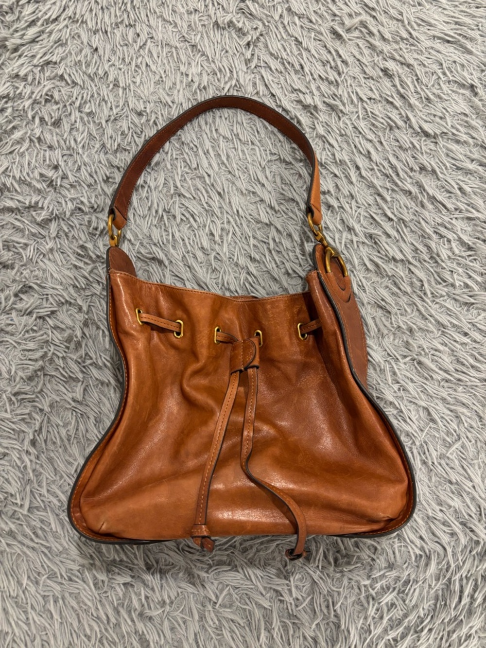 Frye Ilana Cinched Cognac Brown Leather Hobo Shoulder Bag Slouchy Leather Purse